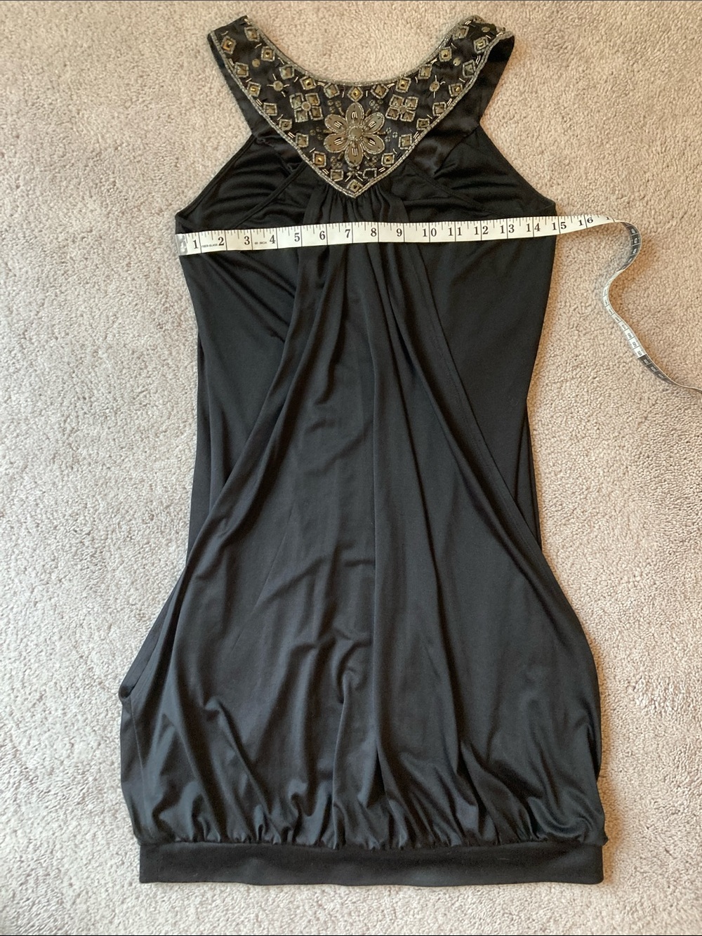 Sue Wong Vintage Black Blouson Mini Dress Beaded V-Neck - Picture 3 of 4